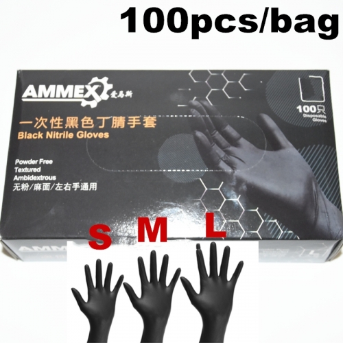 100pcs/box AMMEX S/M/L Disposable Black Gloves Medical Tattoo Cleaning Supplies Tattoo Accessories Nitrile Rubber Glove