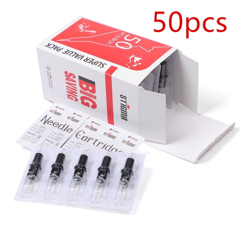 50 Pcs/Box Black STIGMA Disposable Silicone Sterilized Hawk Tattoo Needle Cartridges for Liner Shader